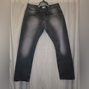 Gilded Age Mens 5pocket relaxed straight leg pants Grey distressed faded wash 32